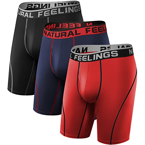 Natural Feelings Sport Boxershorts Herren Unterwäsche Herren Unterhosen mit Eingriff 9in Polyester Boxershorts Lang 3er Pack-Rot/Blau/Schwarz L von Natural Feelings