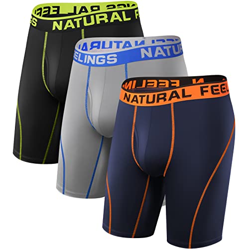 Natural Feelings Sport Boxershorts Herren Unterwäsche Herren Unterhosen mit Eingriff 9in Polyester Boxershorts Lang 3er Pack-Silber/Blau/Schwarz XL von Natural Feelings