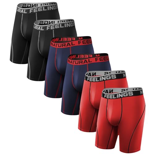 Natural Feelings Langes Bein Sport Boxershorts Herren 3er Pack Elastisch 9 Zoll Unterhosen Männer von Natural Feelings