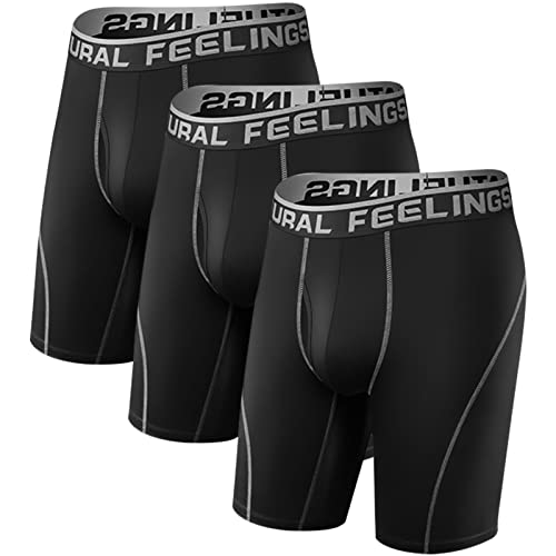 Natural Feelings Langes Bein Sport Boxershorts Herren 3er Pack Elastisch 9 Zoll Unterhosen Männer von Natural Feelings