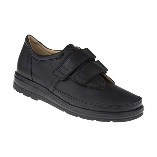 Natural Feet Damen Bequeme Atmungsaktive Orthopädie Halbschuhe, Göteborg, aus Leder mit Wechselfußbett, Klettverschluss und Stretch, Weite J, Gesundheitsschuhe, geeignet für Hallux Valgus 37 schwarz von Natural Feet