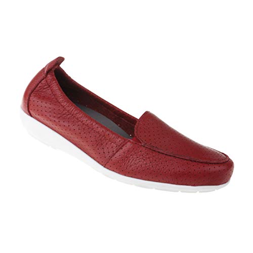 Natural Feet Damen Mokassin Adela, aus echtem Hirschleder, Slipper in Weite H, Hallux geeignet, Einlegesohlen aus Memory Foam, Barfußschuhe 36 rot von Natural Feet