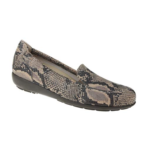 Natural Feet Damen Mokassin Matilda aus Sola-Stretch in Animal-Print-Optik in Weite H, Hallux Valgus geeignet, Slipper mit Einlegesohlen 38 beige von Natural Feet