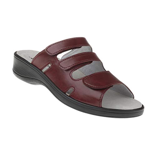 Natural Feet Damen Pantolette INES aus Sola-Stretch in Leder Optik in Weite H, geeignet bei Hallux Valgus, Damenhausschuhe mit Kork-Fußbett, Gesundheitsschuhe 37 dunkelrot von Natural Feet