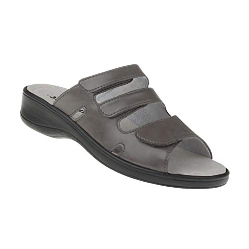 Natural Feet Damen Pantolette INES aus Sola-Stretch in Leder Optik in Weite H, geeignet bei Hallux Valgus, Damenhausschuhe mit Kork-Fußbett, Gesundheitsschuhe 37 grau von Natural Feet