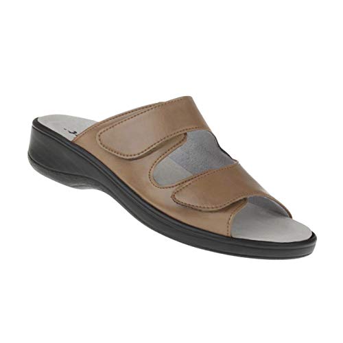 Natural Feet Damen Pantolette Leonie aus Sola-Stretch in Leder Optik in Weite H, geeignet bei Hallux Valgus, Damenhausschuhe mit Kork-Fußbett, Gesundheitsschuhe 40 hellbraun von Natural Feet