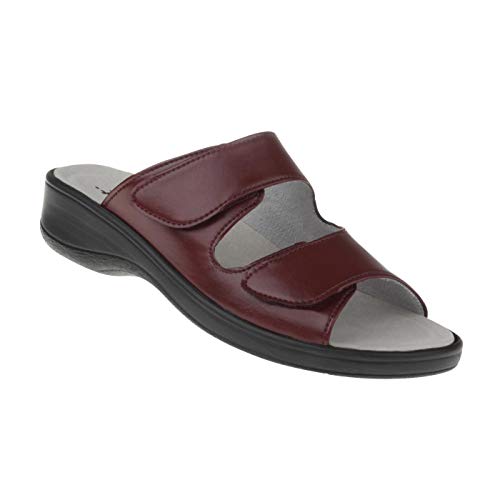 Natural Feet Damen Pantolette Leonie aus Sola-Stretch in Leder Optik in Weite H, geeignet bei Hallux Valgus, Damenhausschuhe mit Kork-Fußbett, Gesundheitsschuhe 41 dunkelrot von Natural Feet