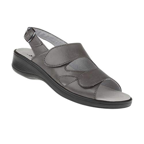 Natural Feet Damen Sandale Cornelia aus Sola-Stretch in Leder Optik, in Weite H Hallux Valgus geeignet, Gesundheitsshuhe mit Klettverschluss, Kork - Einlegesohlen 38 grau von Natural Feet