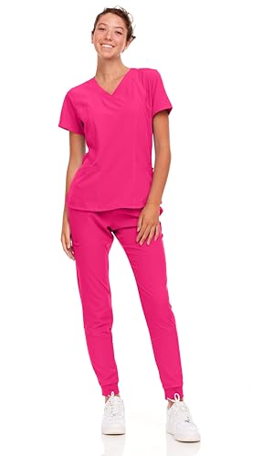 Natural Uniforms Cooles Stretch-Jogging-Set für Damen, normale und zierliche Größen, Knallpink (Hot Pink), Large-Zierlich von Natural Uniforms