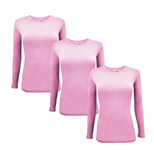 Natural Uniforms Damen Langarm-Shirt, Stretch, 3er-Pack - Pink - X-Klein von Natural Uniforms