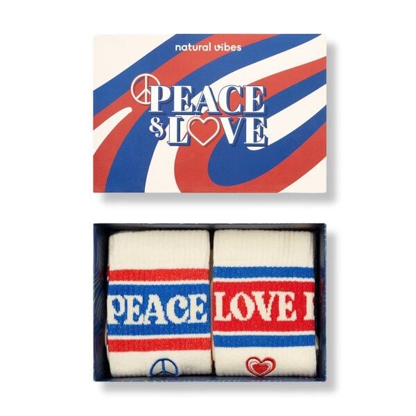 Natural Vibes 2-Pack Peace and Love Bio GOTS | Geschenkset | Bunte Tennissocken | Herren Damen Socken | von Natural Vibes