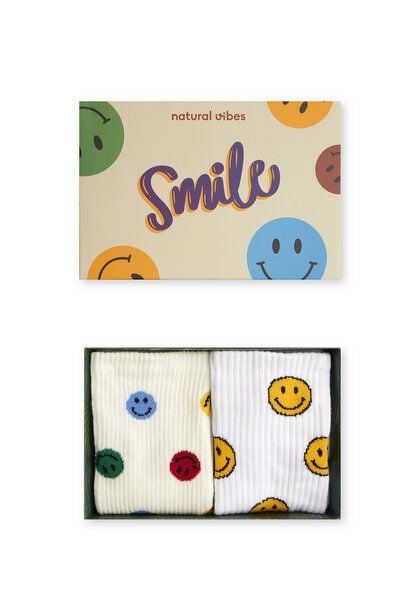 Natural Vibes 2-Pack Smiles Bio GOTS | Geschenkset | Bunte Tennissocken | Herren Damen Socken | von Natural Vibes