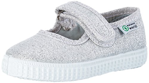 Natural World Mercedes Velcro Metalizado, Mädchen Mary Jane Halbschuhe, Silber (PALTA 26), 29 EU von Natural World