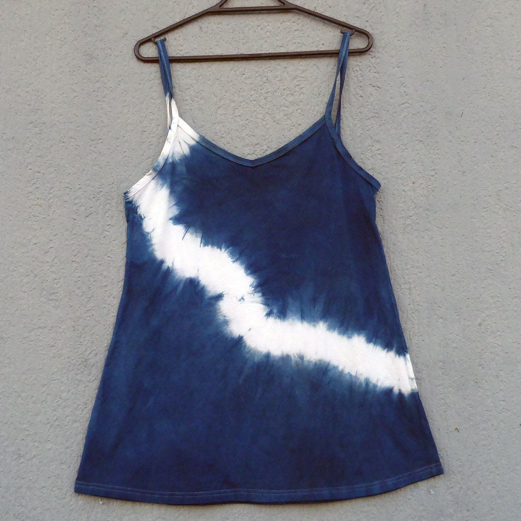 Natürliche Indigo Hand Gefärbt Shibori Tie Dye Kurze Kleid Größe L Bio-Baumwolle von NaturalDyesStudio