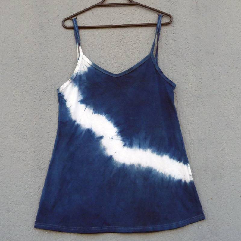Natürliche Indigo Hand Gefärbt Shibori Tie Dye Kurze Kleid Größe L Bio-Baumwolle von NaturalDyesStudio