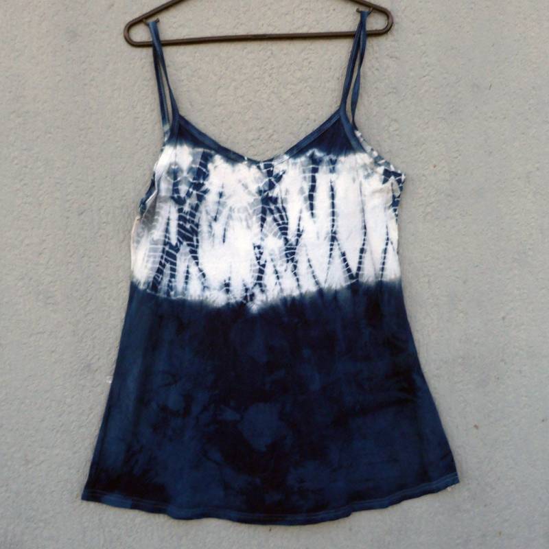Natürliche Indigo Hand Gefärbt Shibori Tie Dye Kurze Kleid Größe L Bio-Baumwolle von NaturalDyesStudio