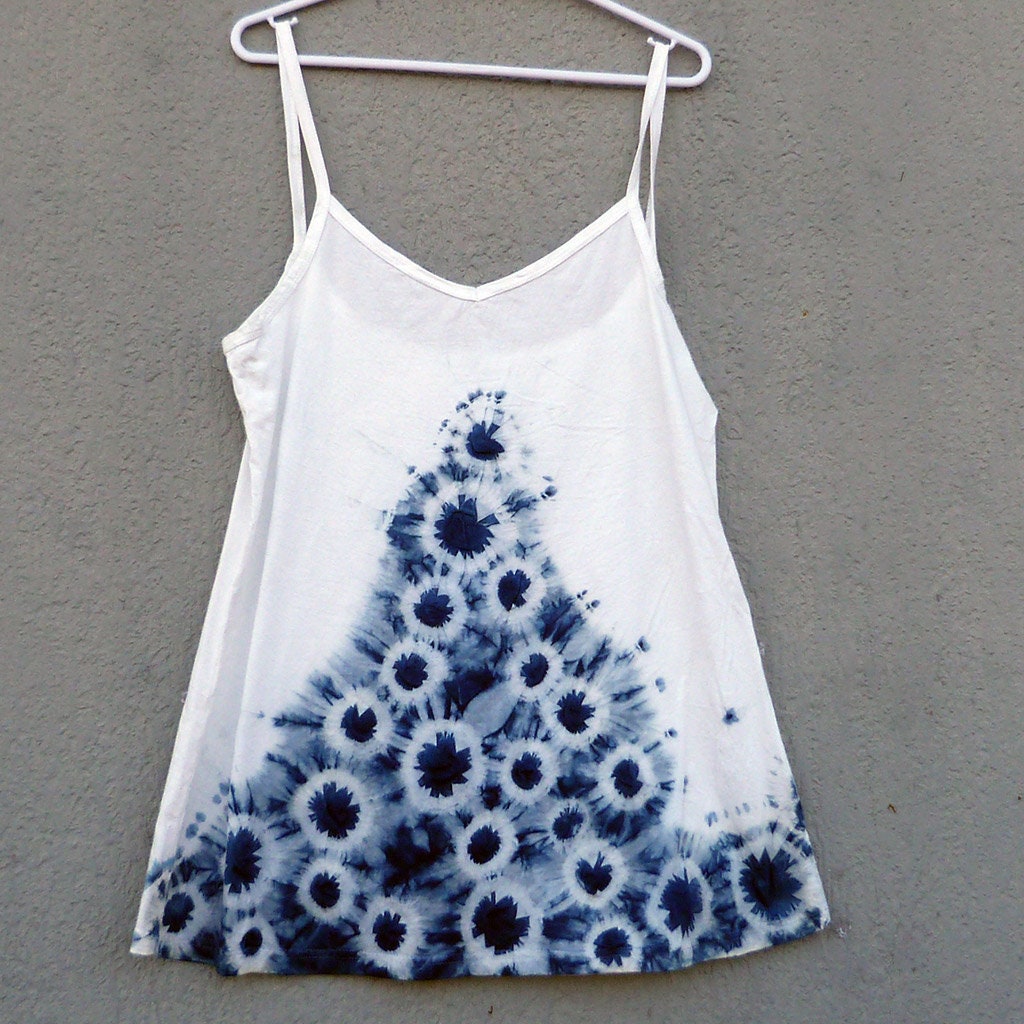 Natürliche Indigo Hand Gefärbt Shibori Tie Dye Kurze Kleid Größe L Bio-Baumwolle von NaturalDyesStudio