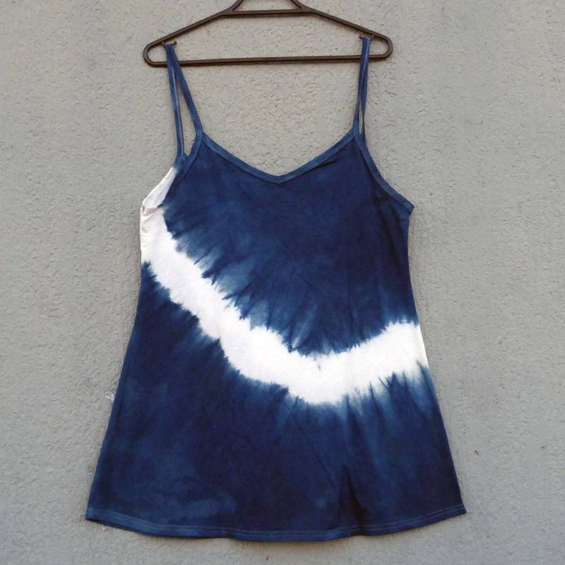 Natürliche Indigo Hand Gefärbt Shibori Tie Dye Kurze Kleid Größe L Bio-Baumwolle von NaturalDyesStudio