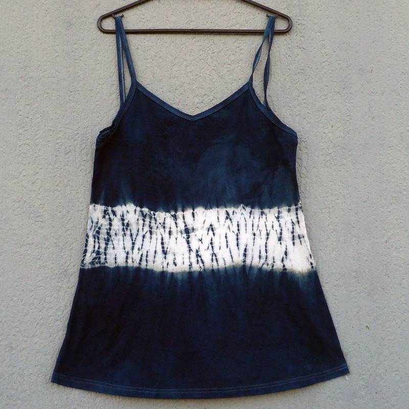 Natürliche Indigo Hand Gefärbt Shibori Tie Dye Kurze Kleid Größe M Bio-Baumwolle von NaturalDyesStudio