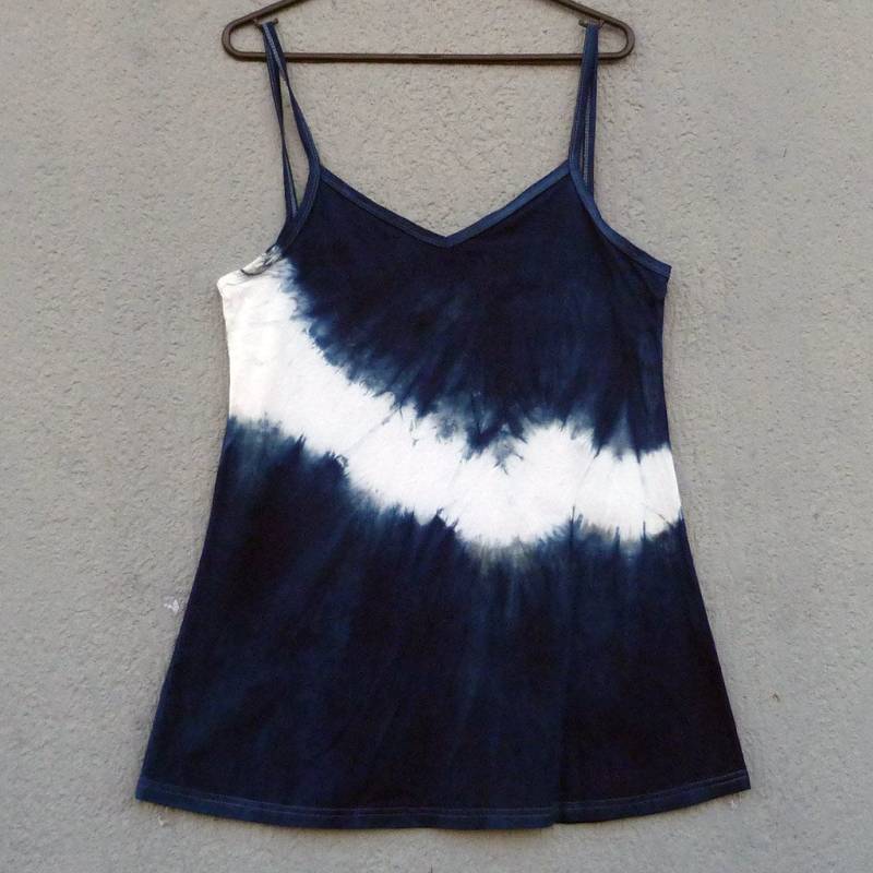 Natürliche Indigo Hand Gefärbt Shibori Tie Dye Kurze Kleid Größe M Bio-Baumwolle von NaturalDyesStudio