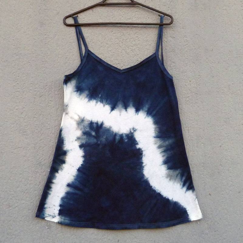 Natürliche Indigo Hand Gefärbt Shibori Tie Dye Kurze Kleid Größe M Bio-Baumwolle von NaturalDyesStudio