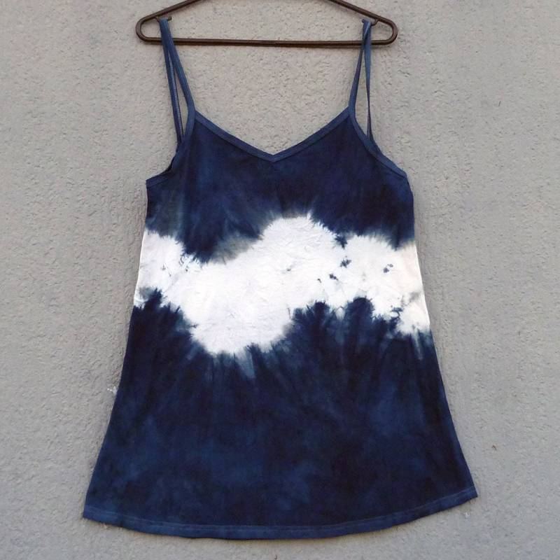 Natürliche Indigo Hand Gefärbt Shibori Tie Dye Kurze Kleid Größe M Bio-Baumwolle von NaturalDyesStudio