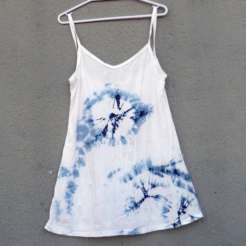 Natürliche Indigo Hand Gefärbt Shibori Tie Dye Kurze Kleid Größe S Bio-Baumwolle von NaturalDyesStudio