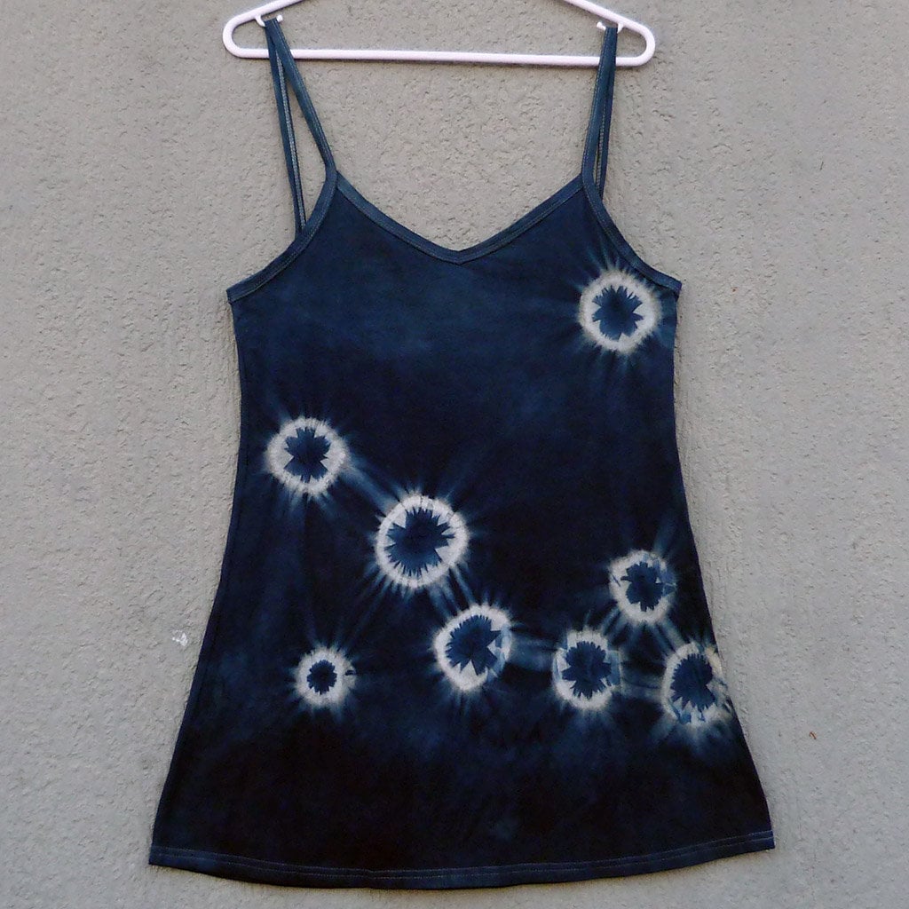 Natürliche Indigo Hand Gefärbt Shibori Tie Dye Kurze Kleid Größe S Bio-Baumwolle von NaturalDyesStudio