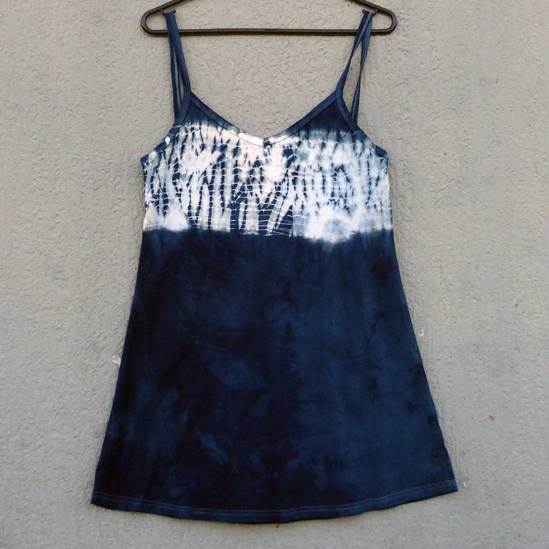 Natürliche Indigo Hand Gefärbt Shibori Tie Dye Kurze Kleid Größe S Bio-Baumwolle von NaturalDyesStudio