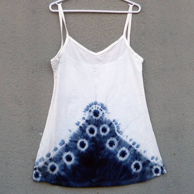 Natürliche Indigo Hand Gefärbt Shibori Tie Dye Kurze Kleid Größe S Bio-Baumwolle von NaturalDyesStudio