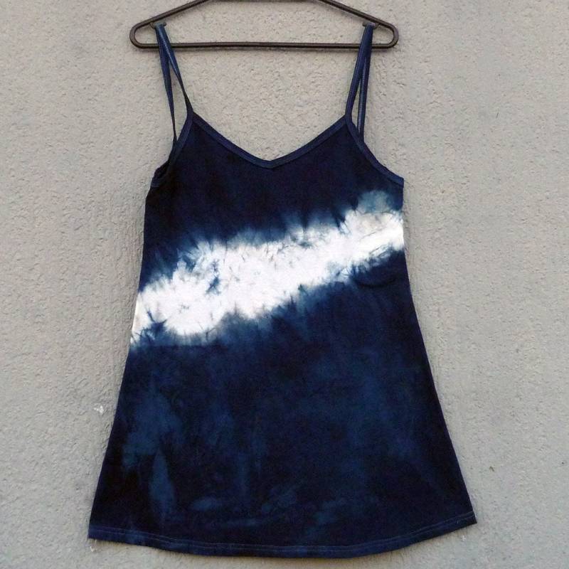 Natürliche Indigo Hand Gefärbt Shibori Tie Dye Kurze Kleid Größe S Bio-Baumwolle von NaturalDyesStudio