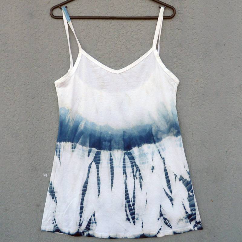 Natürliche Indigo Hand Gefärbt Shibori Tie Dye Kurze Kleid Größe S Bio-Baumwolle von NaturalDyesStudio