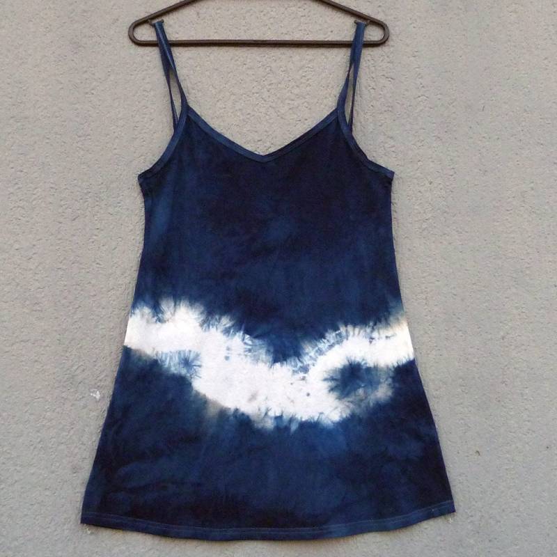 Natürliche Indigo Hand Gefärbt Shibori Tie Dye Kurze Kleid Größe S Bio-Baumwolle von NaturalDyesStudio