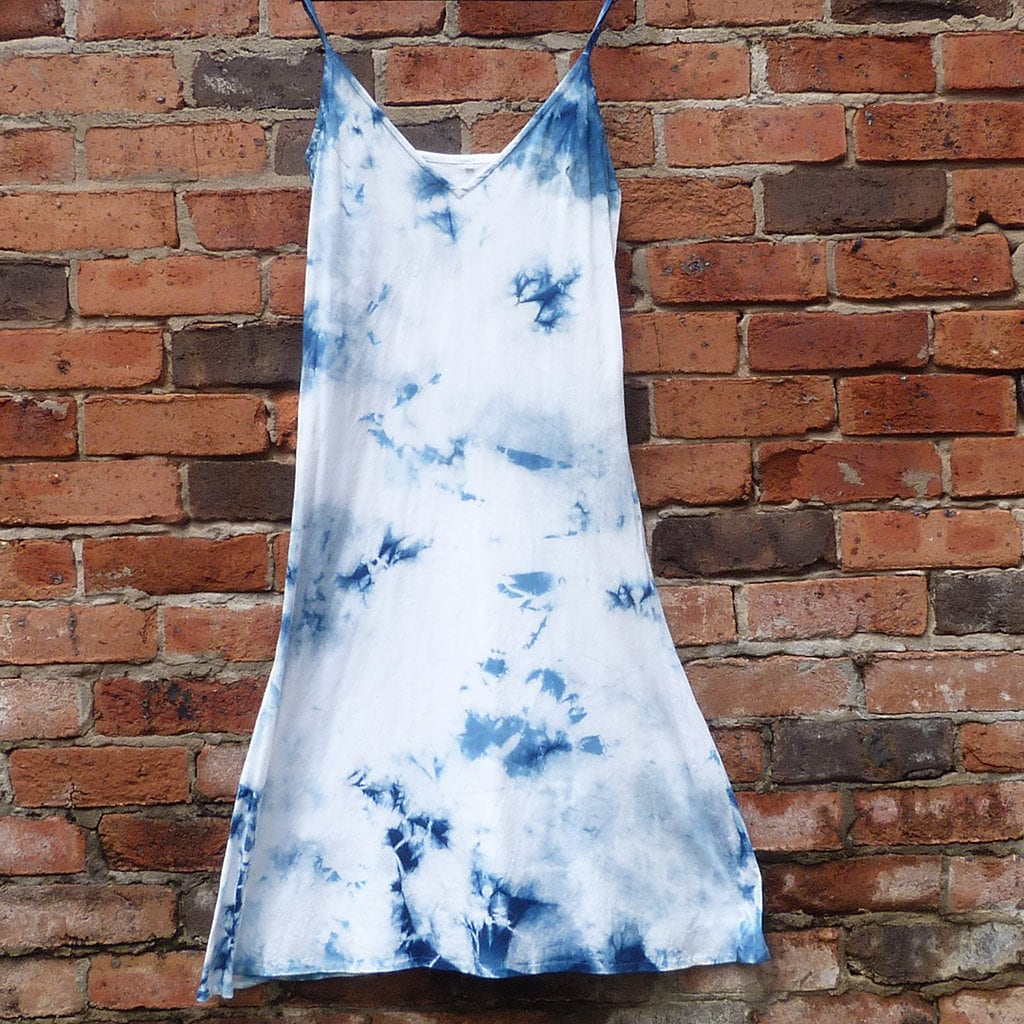 Natürliche Indigo Hand Gefärbt Shibori Tie Dye Lange Kleid Größe L Bio-Baumwolle von NaturalDyesStudio