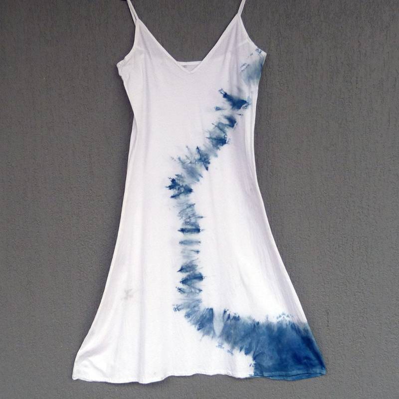 Natürliche Indigo Hand Gefärbt Shibori Tie Dye Lange Kleid Größe L Bio-Baumwolle von NaturalDyesStudio