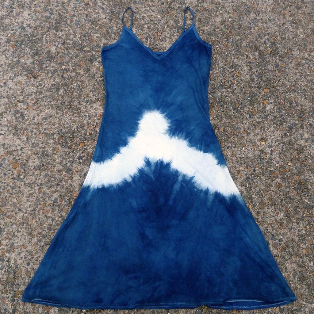 Natürliche Indigo Hand Gefärbt Shibori Tie Dye Lange Kleid Größe L Bio-Baumwolle von NaturalDyesStudio