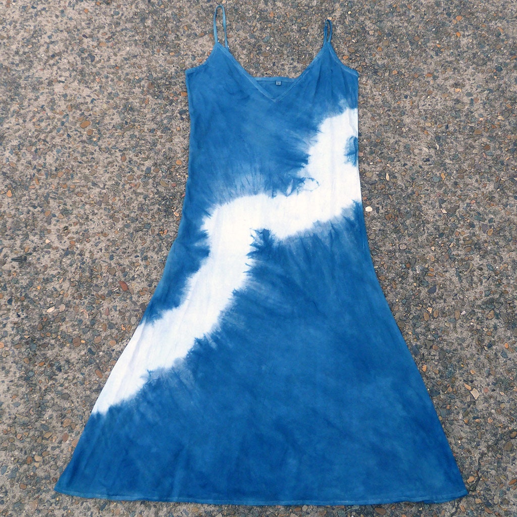 Natürliche Indigo Hand Gefärbt Shibori Tie Dye Lange Kleid Größe M Bio-Baumwolle von NaturalDyesStudio
