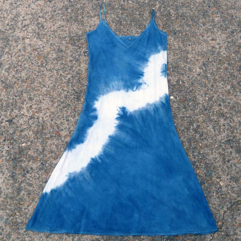 Natürliche Indigo Hand Gefärbt Shibori Tie Dye Lange Kleid Größe M Bio-Baumwolle von NaturalDyesStudio