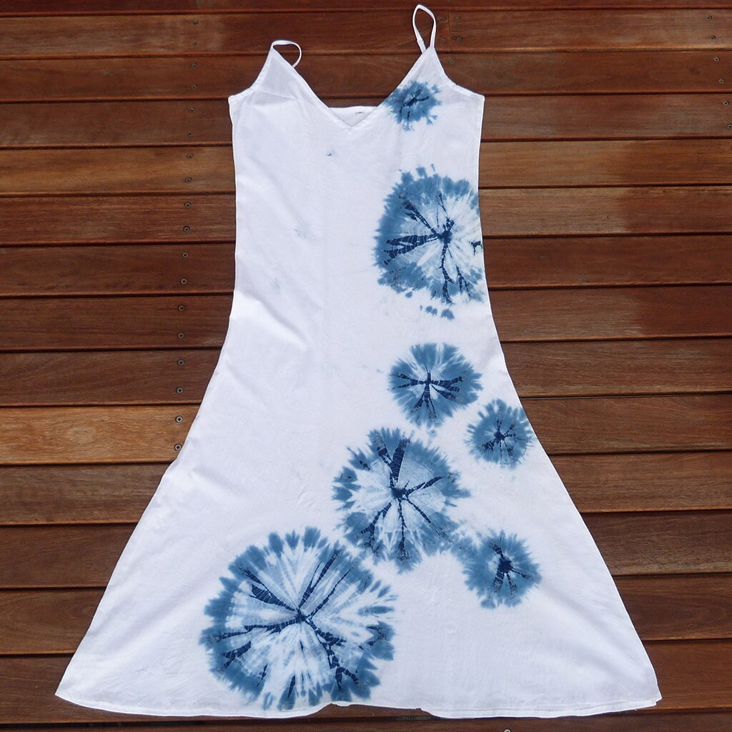Natürliche Indigo Hand Gefärbt Shibori Tie Dye Lange Kleid Größe M Bio-Baumwolle von NaturalDyesStudio
