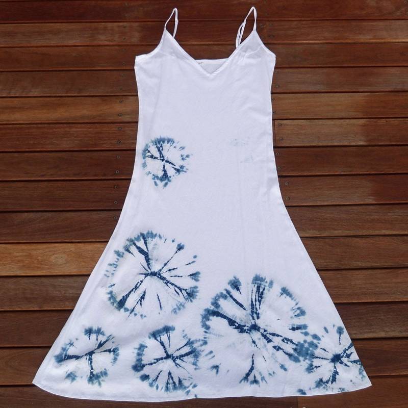 Natürliche Indigo Hand Gefärbt Shibori Tie Dye Lange Kleid Größe M Bio-Baumwolle von NaturalDyesStudio