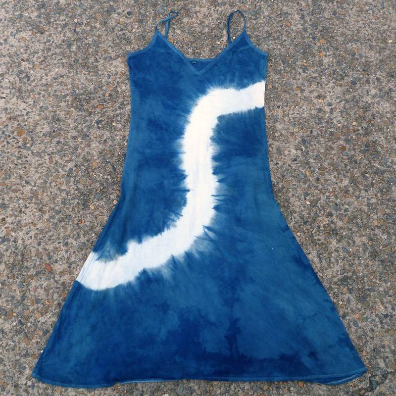 Natürliche Indigo Hand Gefärbt Shibori Tie Dye Lange Kleid Größe M Bio-Baumwolle von NaturalDyesStudio