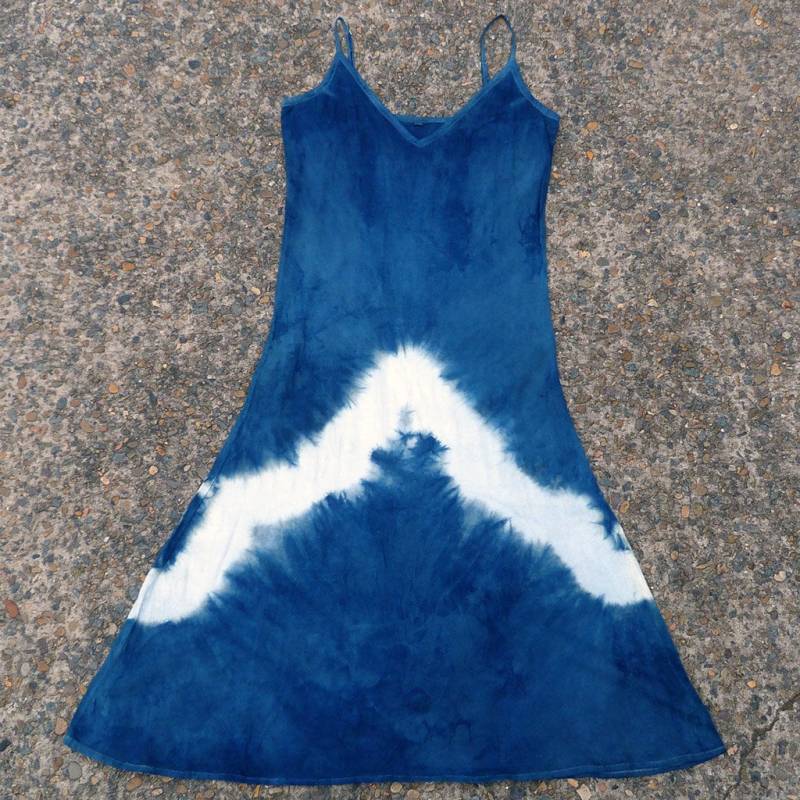 Natürliche Indigo Hand Gefärbt Shibori Tie Dye Lange Kleid Größe M Bio-Baumwolle von NaturalDyesStudio