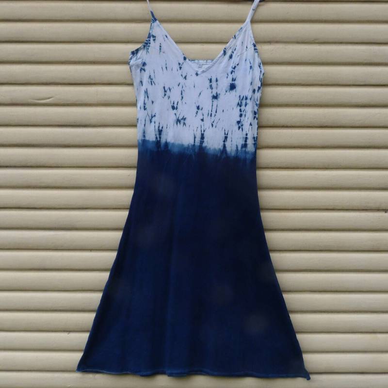 Natürliche Indigo Hand Gefärbt Shibori Tie Dye Lange Kleid Größe M Bio-Baumwolle von NaturalDyesStudio