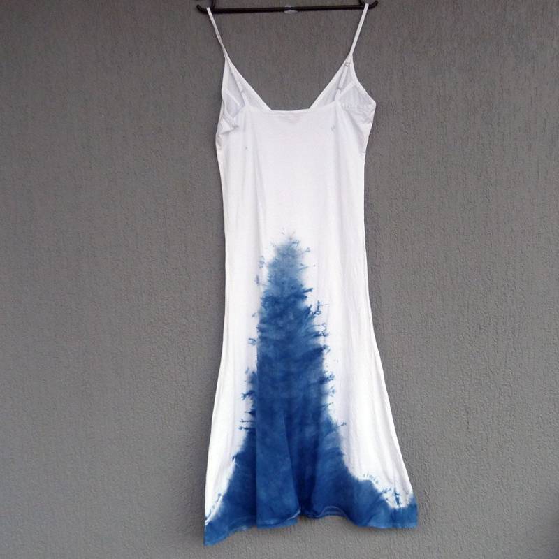 Natürliche Indigo Hand Gefärbt Shibori Tie Dye Lange Kleid Größe S Bio-Baumwolle von NaturalDyesStudio
