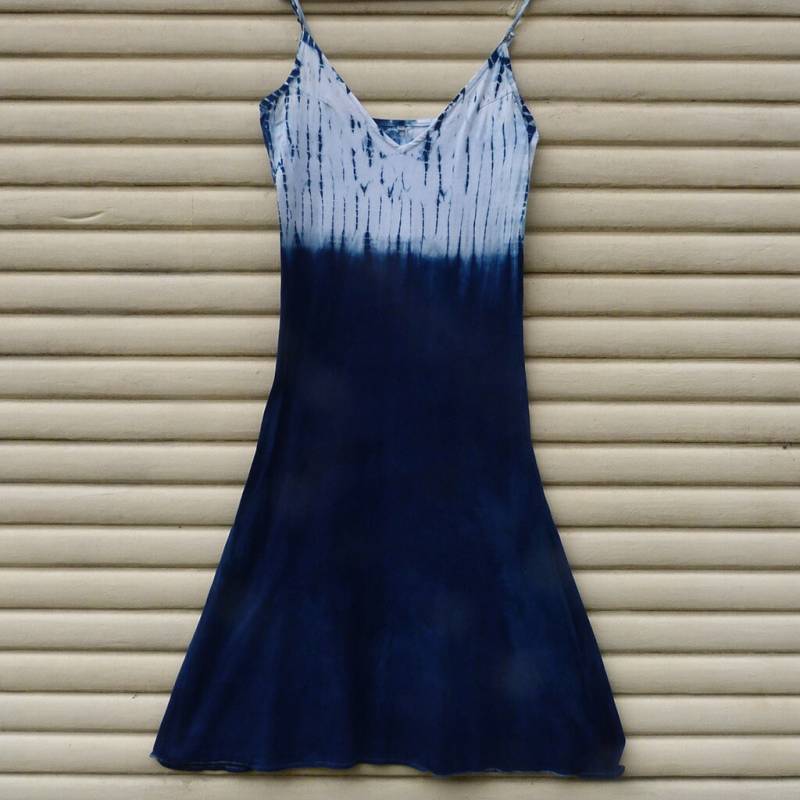 Natürliche Indigo Hand Gefärbt Shibori Tie Dye Lange Kleid Größe S Bio-Baumwolle von NaturalDyesStudio