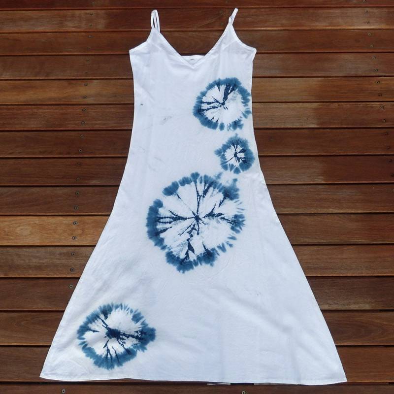 Natürliche Indigo Hand Gefärbt Shibori Tie Dye Lange Kleid Größe S Bio-Baumwolle von NaturalDyesStudio