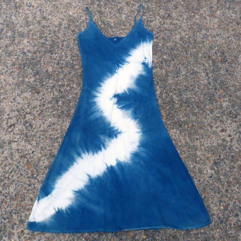 Natürliche Indigo Hand Gefärbt Shibori Tie Dye Lange Kleid Größe S Bio-Baumwolle von NaturalDyesStudio