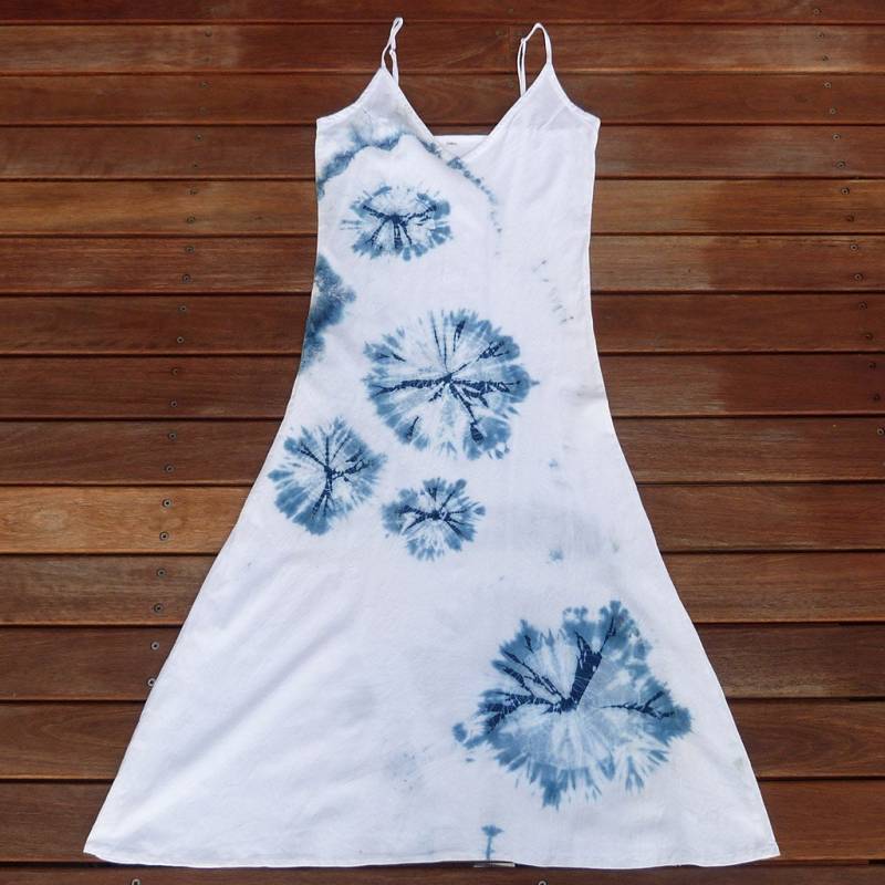 Natürliche Indigo Hand Gefärbt Shibori Tie Dye Lange Kleid Größe S Bio-Baumwolle von NaturalDyesStudio