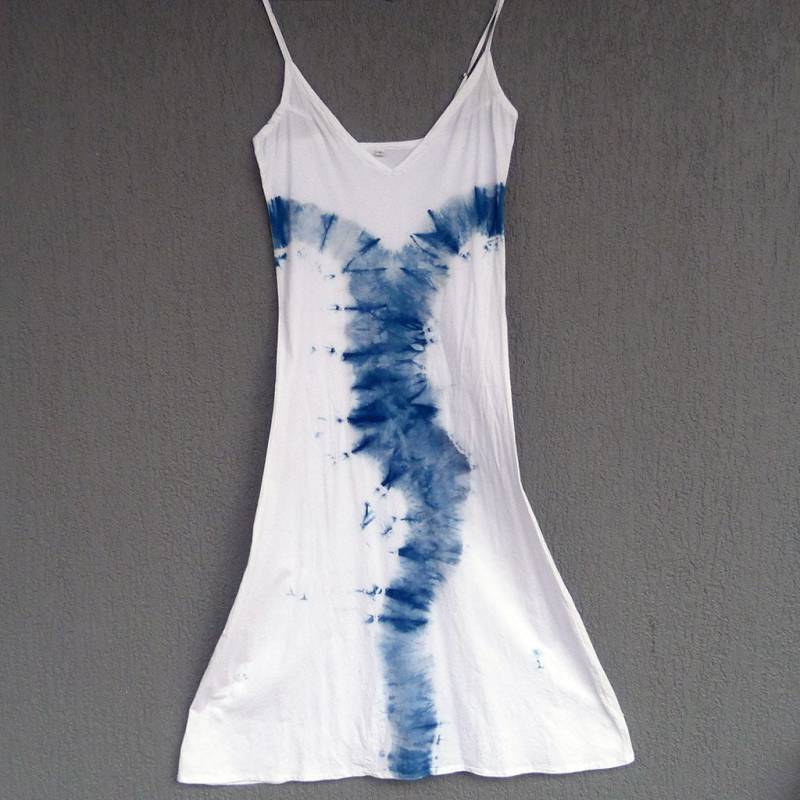 Natürliche Indigo Hand Gefärbt Shibori Tie Dye Lange Kleid Größe S Bio-Baumwolle von NaturalDyesStudio