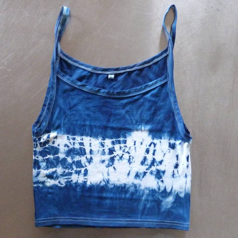Natürliche Indigo Hand Gefärbt Shibori Tie Dye Tank Top Größe L Bio-Baumwolle von NaturalDyesStudio